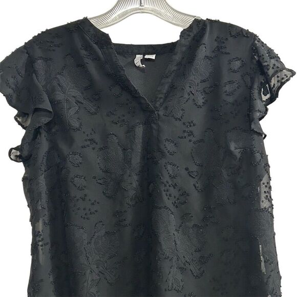 Elle Women's Black Flutter Sleeve Blouse Top Size S Casual Spring - Picture 5 of 15